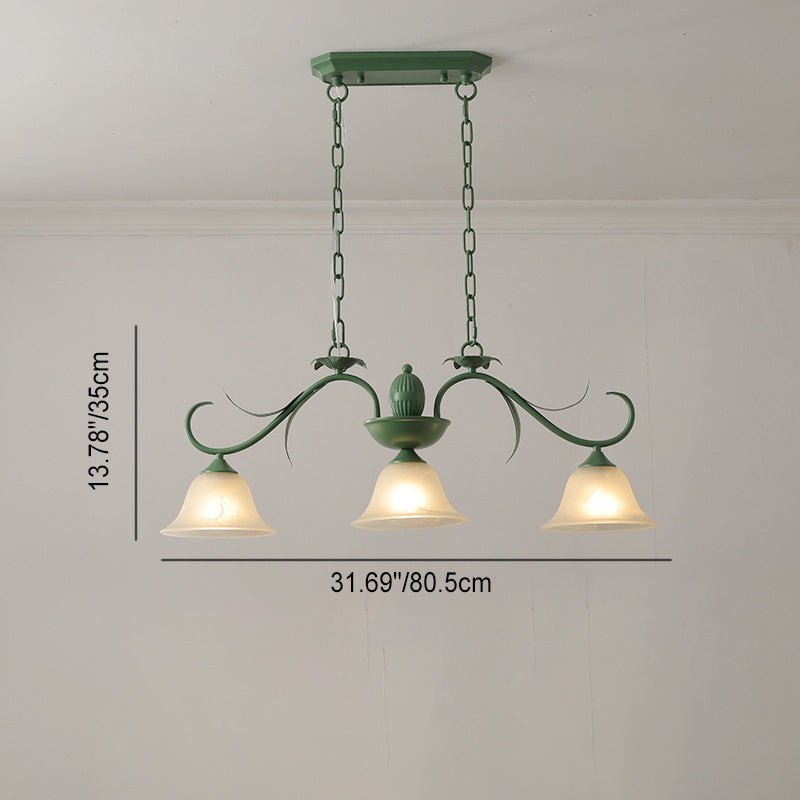 Traditional French Iron Glass Flower 1/3 Light Island Light Chandelier For Living Room
