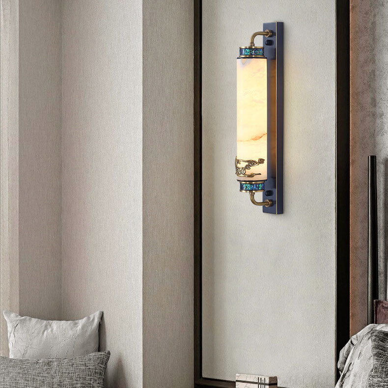 مصباح حائط LED نحاسي بعمود من الرخام الصيني الحديث