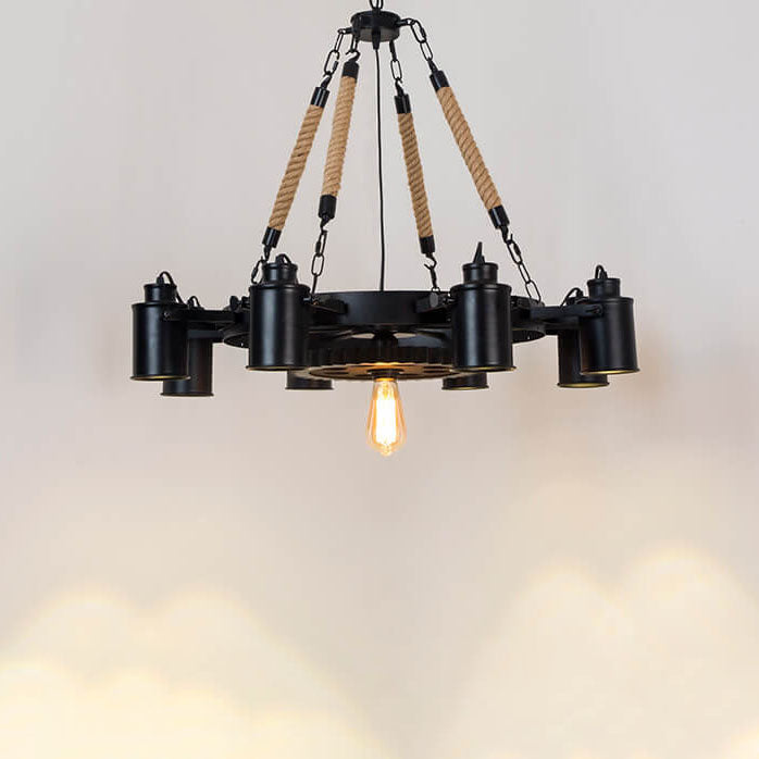 Industrial Retro Gear Wrought Ion Hemp Rope 6/8/10-Light Chandelier