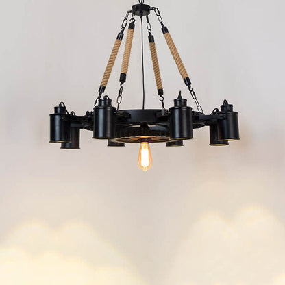 Industrial Retro Gear Wrought Ion Hemp Rope 6/8/10-Light Chandelier