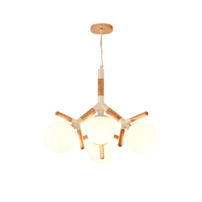 Scandinavian Creative Solid Wood Glass 4-Light Semi-Flush Mount Light