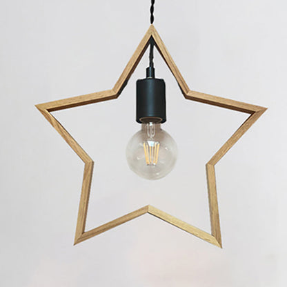 Contemporary Creative Solid Wood Pentagram Star 1-Light Pendant Light For Living Room