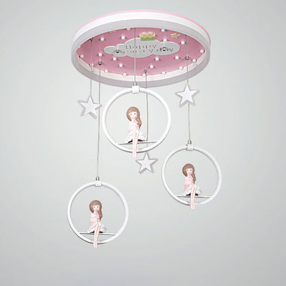 Modern Art Deco Round Astronaut Fairy Princess Acrylic Iron LED Flush Mount Ceiling Light For Bedroom