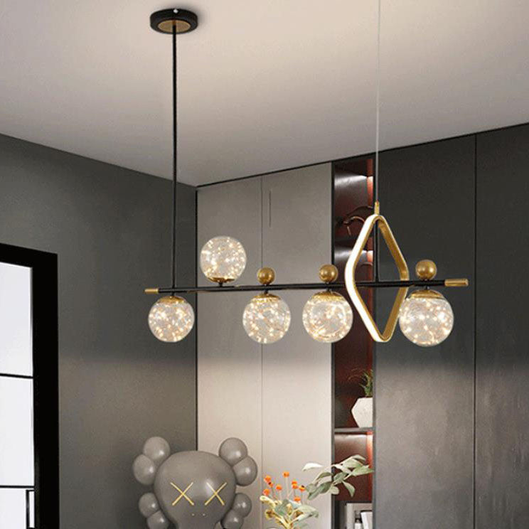 Nordic Light Luxury Round Ball Iron Glass LED Chandelier