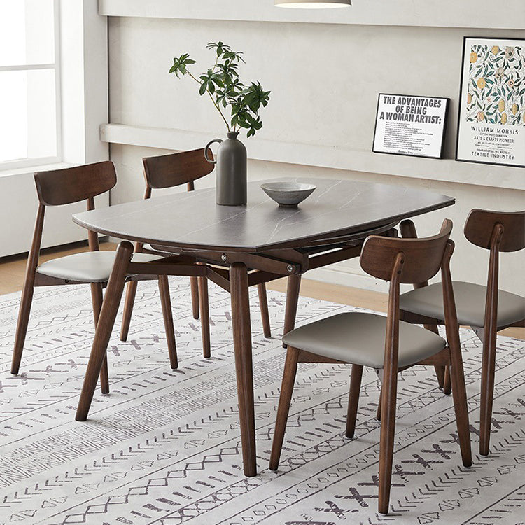 Modern Minimalist Round Square Slate Wood Dining Table Foldable Four Legs For Dining Room