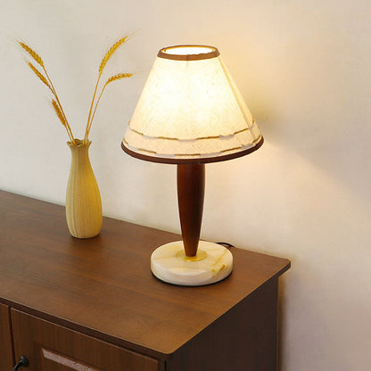 Traditional Vintage Tapered Marble Solid Wood Fabric 1-Light Table Lamp For Bedroom
