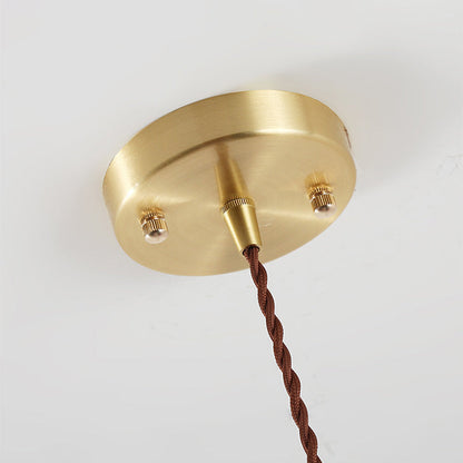Traditional Vintage Brass Openwork Ceramic Bowl Shape 1-Light Pendant Light For Living Room