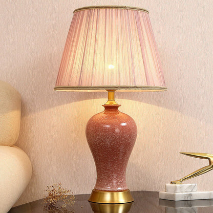 Traditional Chinese Fabric Shade Ceramic Vase Base 1-Light Table Lamp For Home Office