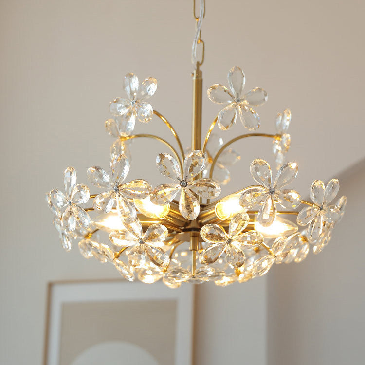 Traditional Vintage Petal Iron Crystal 6/8 Light Island Light Chandelier For Bedroom