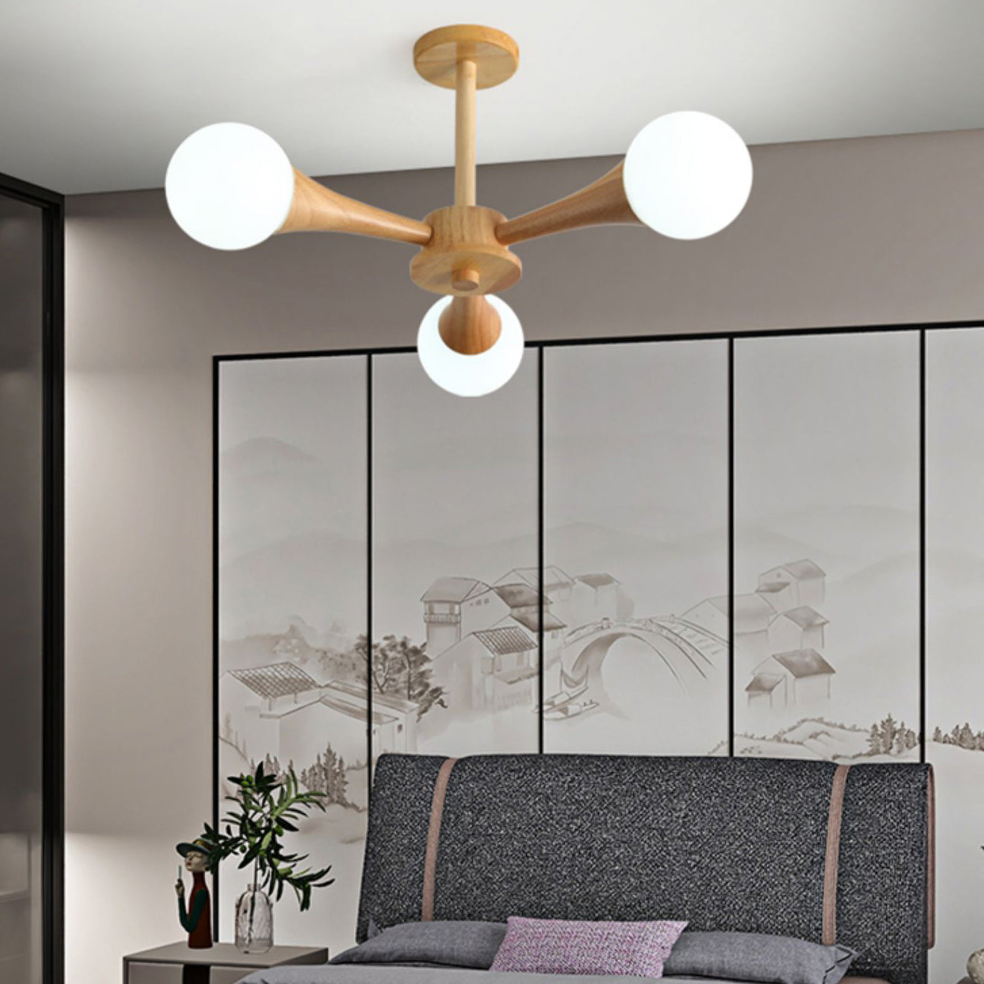 Japanese Log Fork 3/4/5-Light Semi-Flush Mount Light