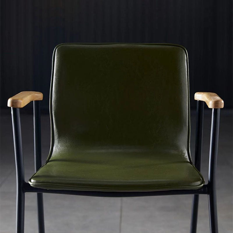 Contemporary Industrial Square Upholstered Faux Leather Wooden Dining Chair Backrest Armrest For Dining Room