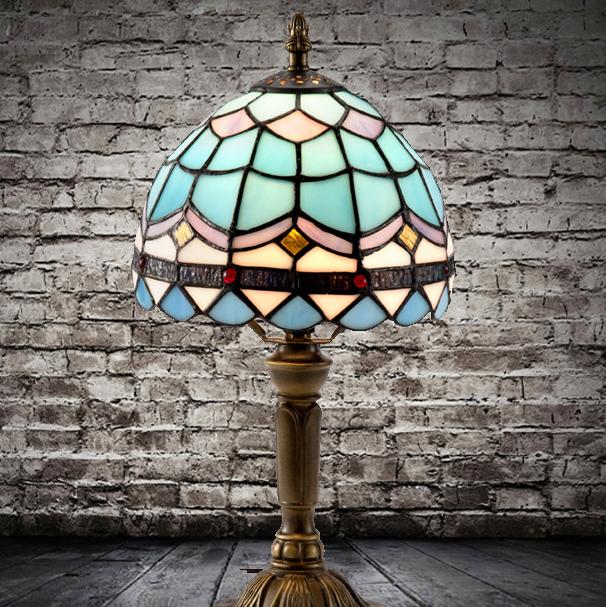 European Decorative Tiffany Stained Glass Tall Mushroom 1-Light LED Table Lamp