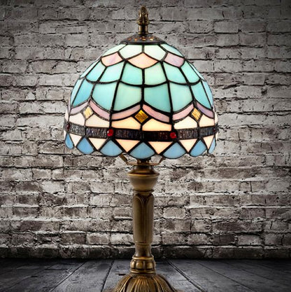 European Decorative Tiffany Stained Glass Tall Mushroom 1-Light LED Table Lamp