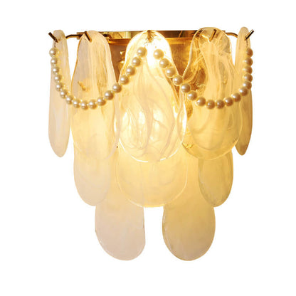 French Light Luxury Glass Shell Pearl 2-Light Wall Sconce Lamp