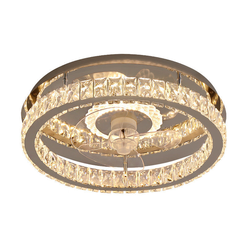 Modern Luxury Crystal Stainless Steel LED Flush Mount Ceiling Fan Light