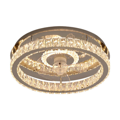 Modern Luxury Crystal Stainless Steel LED Flush Mount Ceiling Fan Light