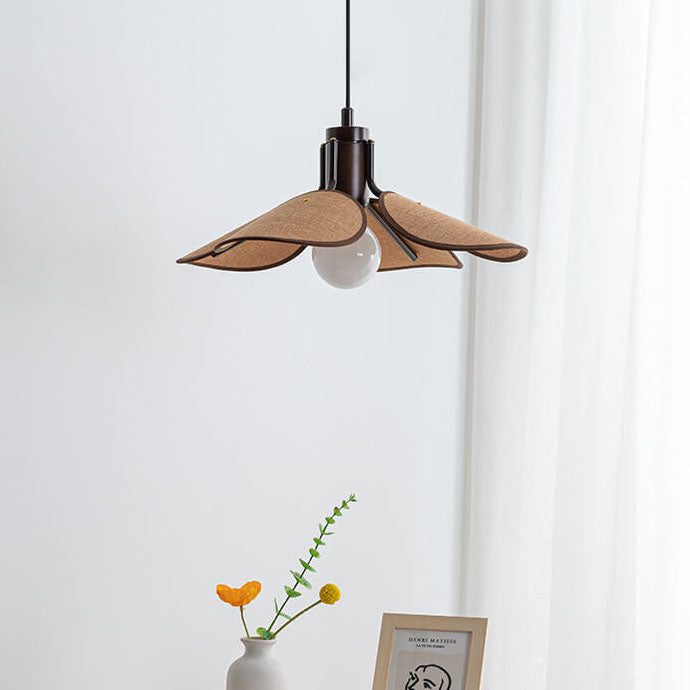 Traditional Japanese Vintage Iron Log Flower Shape 1-Light Pendant Light For Dining Room