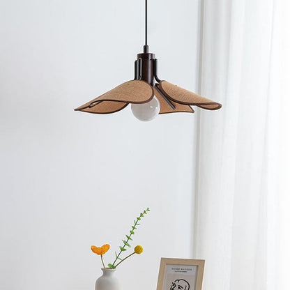 Traditional Japanese Vintage Iron Log Flower Shape 1-Light Pendant Light For Dining Room