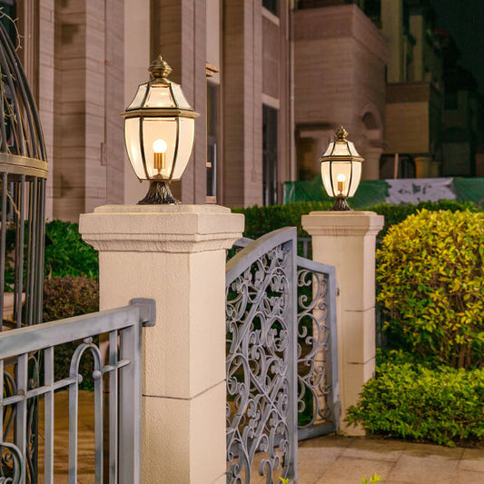 European Luxury All Copper Clear Glass Lantern Post 1/3 Light Waterproof Patio Landscape Light