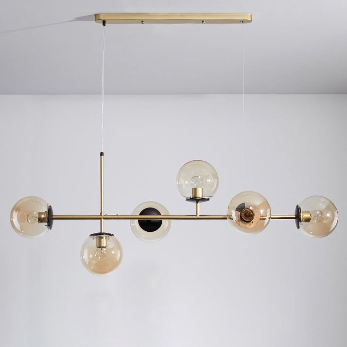 Contemporary Nordic Iron Glass Strip Ball 6-Light Island Light Chandeliers For Dining Room