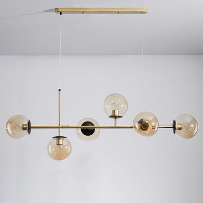 Contemporary Nordic Iron Glass Strip Ball 6-Light Island Light Chandeliers For Dining Room