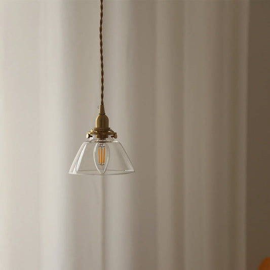 Traditional Japanese Dome Iron Copper Glass 1-Light Pendant Light For Living Room