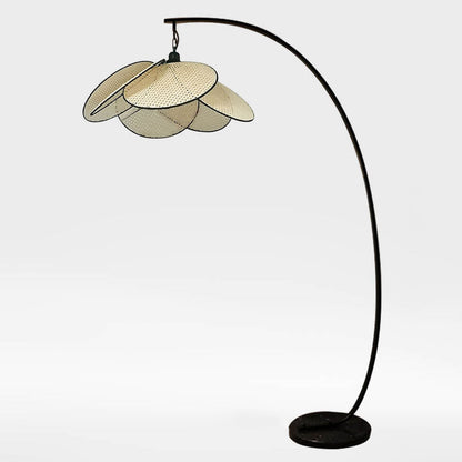 Traditional Japanese Rattan Flower Shape 1-Light Standing Floor Lamp For Living Room