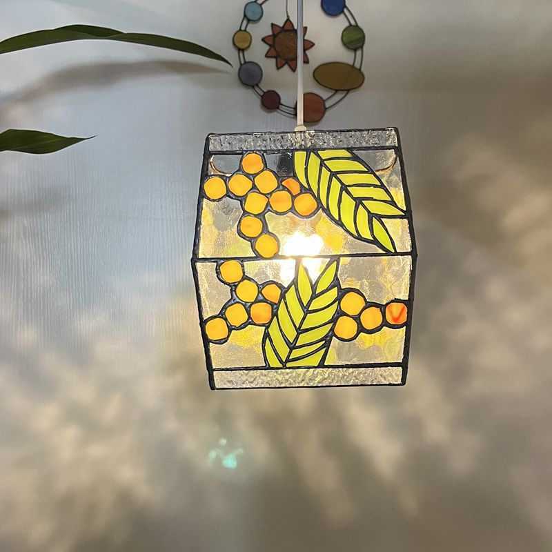 Japanese Vintage Rectangular Glass Iron 1-Light Pendant Light