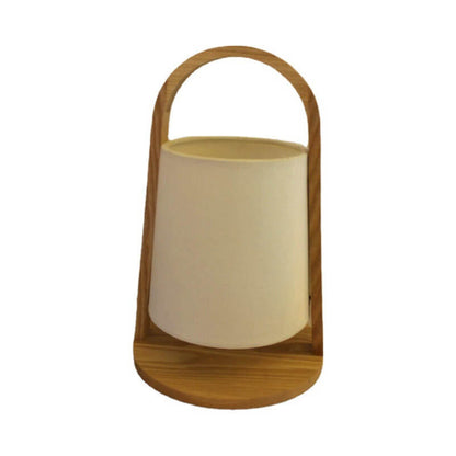 Nordic Creative Solid Wood Fabric Shade Portable Cylinder 1-Light Table Lamp