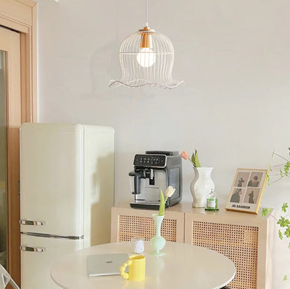 Contemporary Scandinavian Birdcage Wavy Edge Iron 1-Light Pendant Light For Dining Room