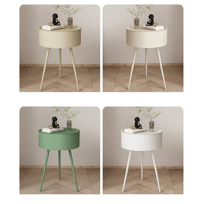 Modern Minimalist Round Tabletop Iron Nightstand 1-Storage For Bedroom