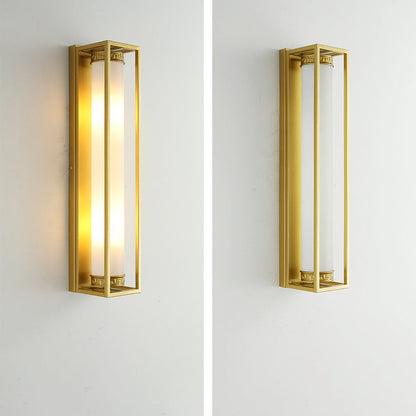 Traditional Chinese Iron Glass Rectangular Cylinder 2-Light Wall Sconce Lamp For Living Room
