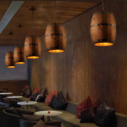 Vintage Wooden Wine Barrel 1-Light Single Barrel Pendant Light