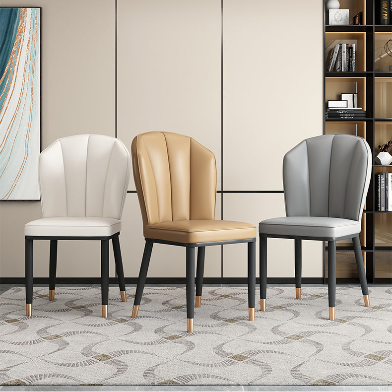 Modern Luxury Artificial Leather Carbon Steel Sponge Square Shell Dining Chair Backrest For Dining Room