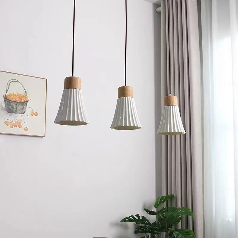 Modern Nordic Ceramic Wood Circle Round 1-Light Pendant Light For Dining Room