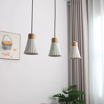 Modern Nordic Ceramic Wood Circle Round 1-Light Pendant Light For Dining Room