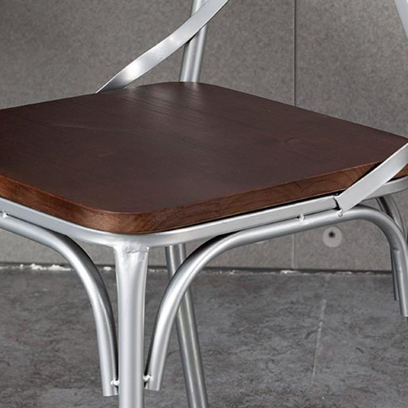 Contemporary Industrial PU Leather Wood Iron Square X Shape Back Dining Chair & Table Set For Dining Room