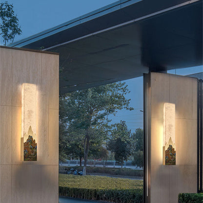 Traditional Chinese Marble All-Copper Rectangular LED Wall Sconce Lamp For Bedroom