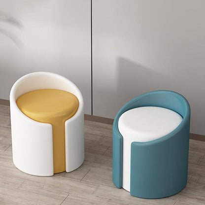 Modern Minimalist PU Leather Wood Sponge Round Cylinder Vanity Stool Backrest For Bedroom