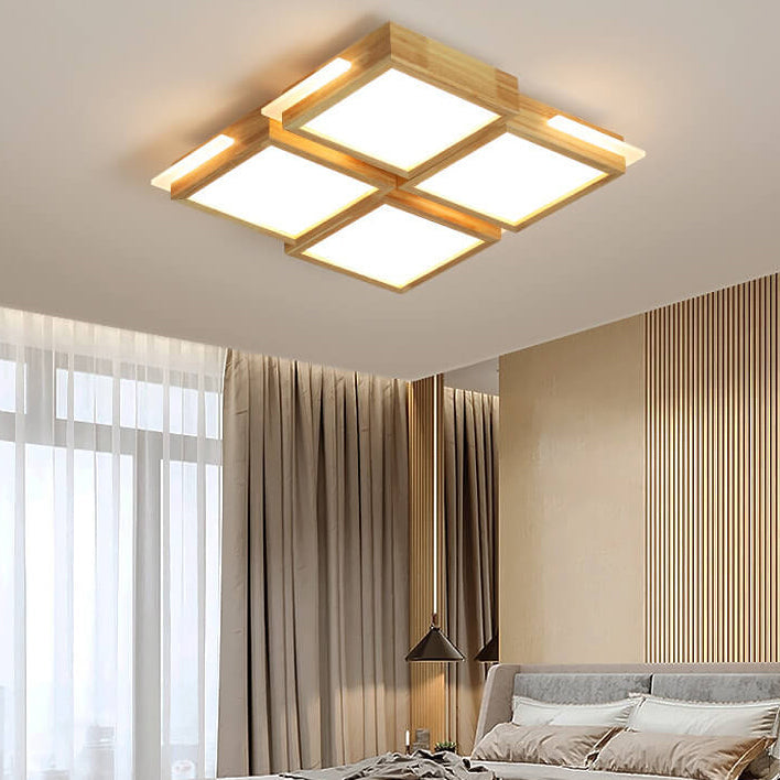 مصباح LED مربع بسيط من الخشب الصلب بتصميم نورديك 