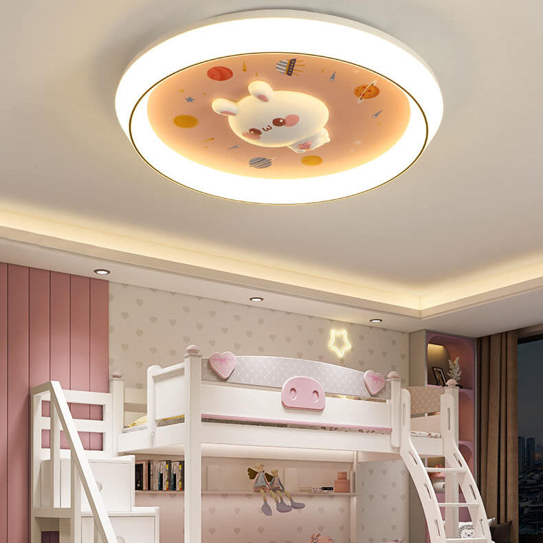 Modern Cartoon Rabbit Children's Iron LED Flush Mount Ceiling Light