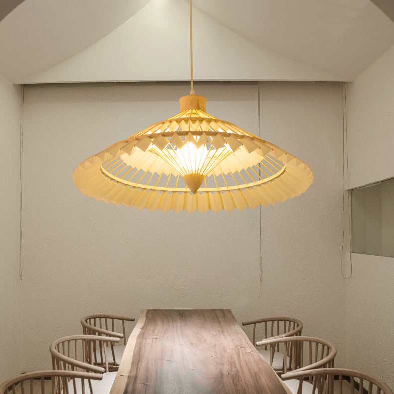 Traditional Chinese Bamboo Weaving Umbrella Shape 1-Light Pendant Light For Dining Room