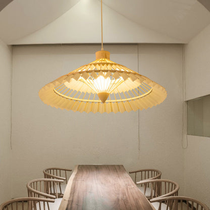Traditional Chinese Bamboo Weaving Umbrella Shape 1-Light Pendant Light For Dining Room
