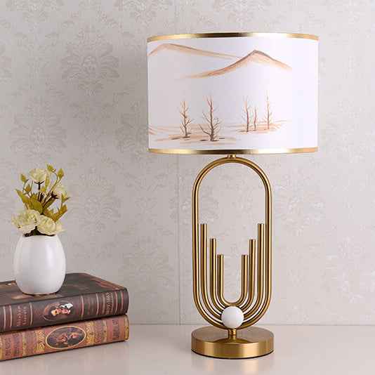 European Fabric Metal Ring Base 1-Light Table Lamp