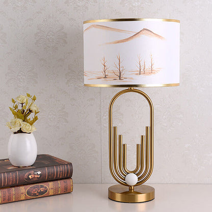 European Fabric Metal Ring Base 1-Light Table Lamp
