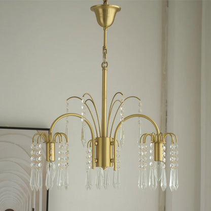 Traditional French Hanging Bead Chain Copper Crystal 3/6/8 Light Chandeliers For Livnig Room