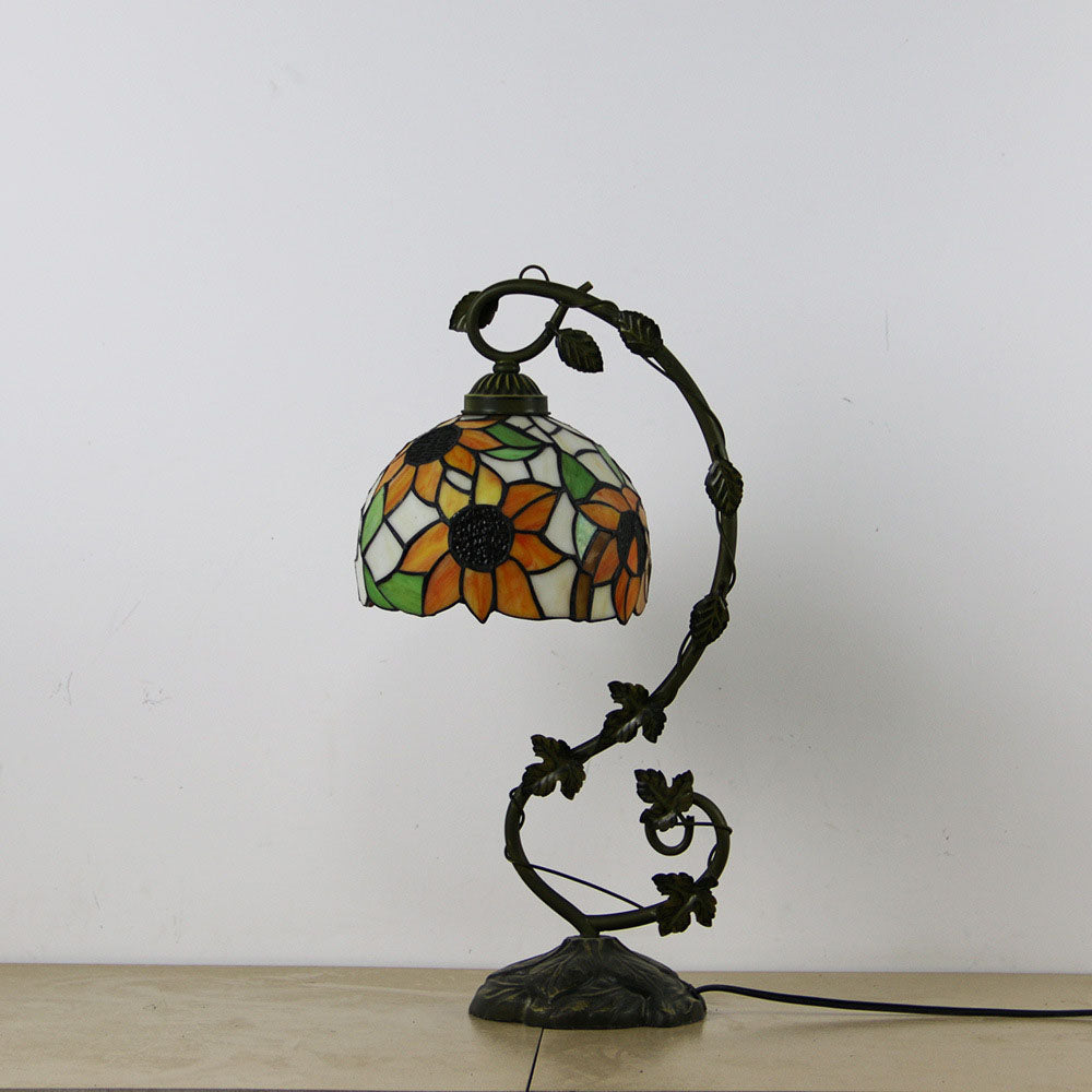 Traditional Tiffany Half Round Flower Vine Resin Stained Glass 1 Light Table Lamp For Bedroom