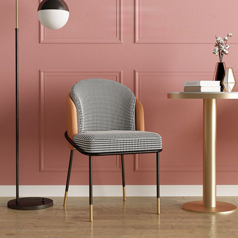 Modern Luxury Square Upholstered Curved Backrest Genuine Leather Fabric Iron Dining Chair For Dining Room