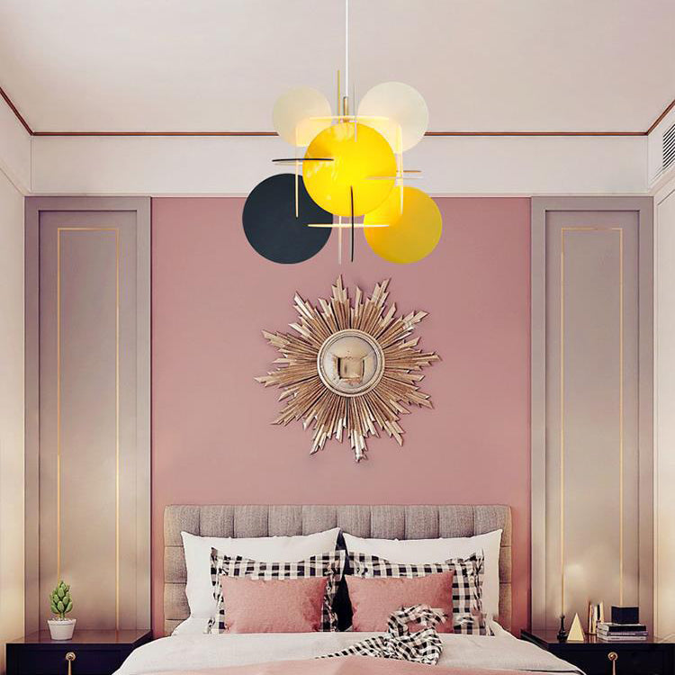 Contemporary Scandinavian Macaron Acrylic Round Sheet Splicing 1-Light Pendant Light For Dining Room