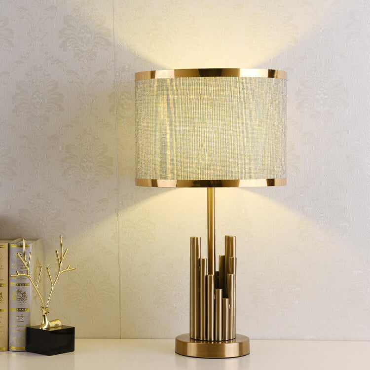 Modern Fabric Light Luxury Simple Cylindrical Design 1-Light Table Lamp